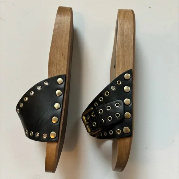 Isabel Marant Jaso Eyelet Leather Clog Slides Size 38 Black Studded Sand… - Picture 5 of 7